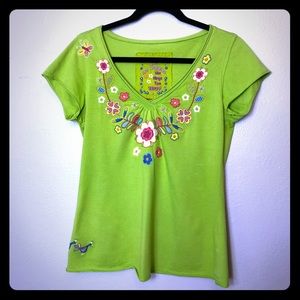 Johnny Was Green Embroidered The Hinga Tee